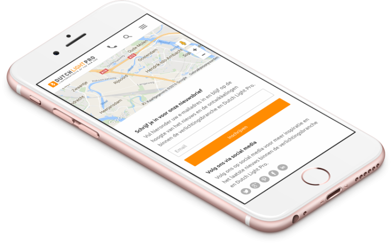 Dutch Light Pro website mobiele weergave