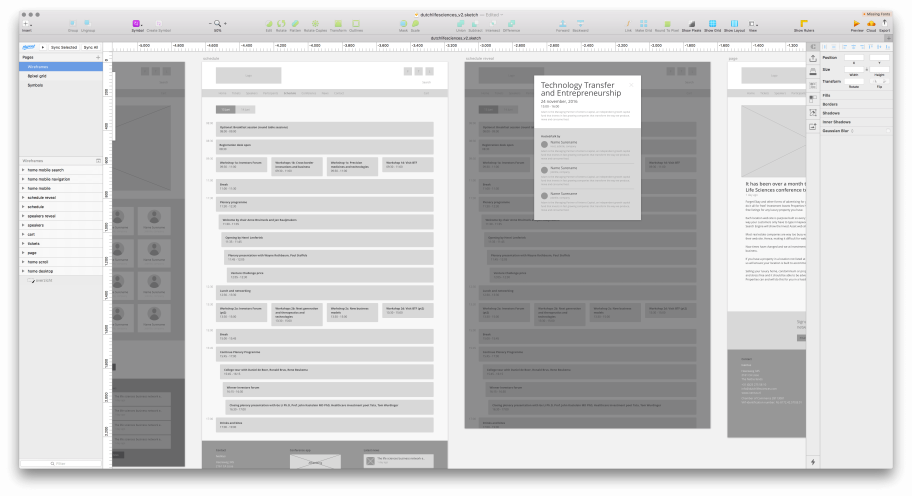 Wireframes van het dagprogramma