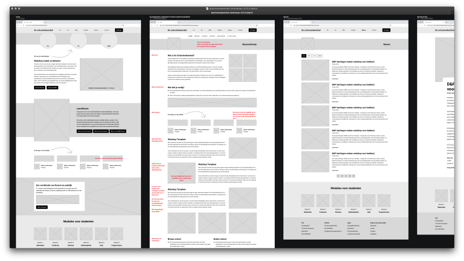 De Schoolwebwinkel wireframe van de ELO omgeving