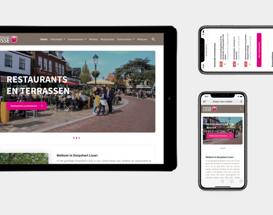 Winkelcentrum website Dorpshart Lisse responsive weergave