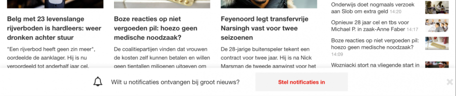 Voorbeeld van notificaties bij NOS